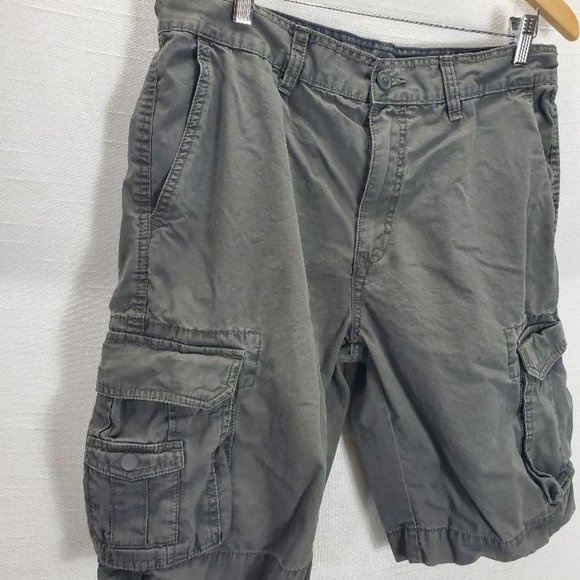 Gap Cargo Shorts Mens 34 Gray Green Snap Pockets 100% Cotton - Picture 3 of 9